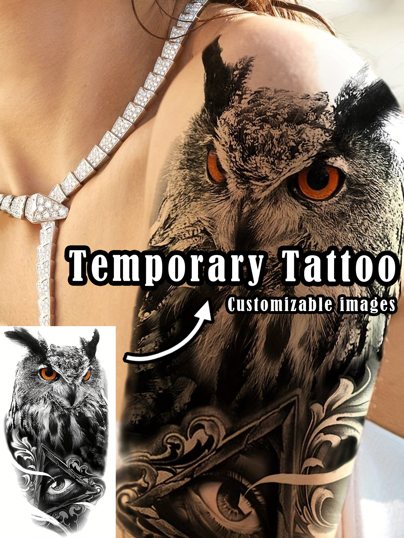 Realistic Owl Temporary Tattoo